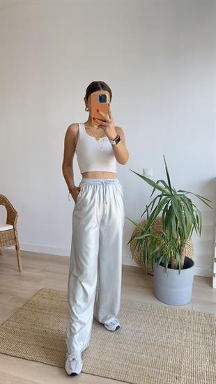Gümüş Beli Lastikli Parlak Pantolon
