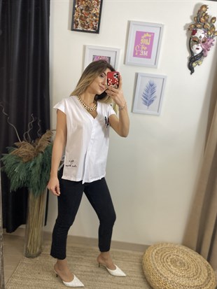 Yaprak Desen Yırtmaçlı Tshirt