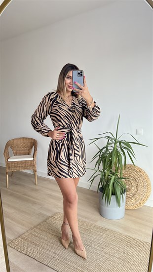 Marka Model Zebra Desen Kuşaklı Elbise 