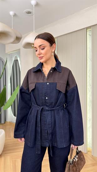 Torea Kahve Renk Geçişli Kuşaklı Jean Takım