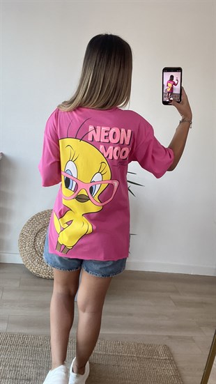 Sırtı Tweety Baskılı Pembe Tshirt