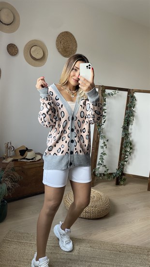Leopar Desenli Hırka