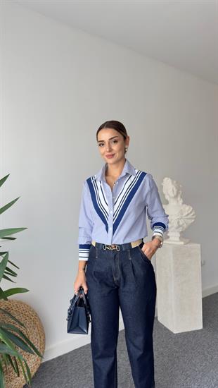 Made Ribanalı Çizgili Lacivert Gömlek