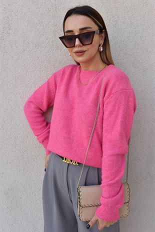Pembe Bisiklet Yaka Basic Kazak