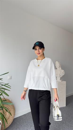 Sırt Çapraz Düğmeli Beyaz Bluz