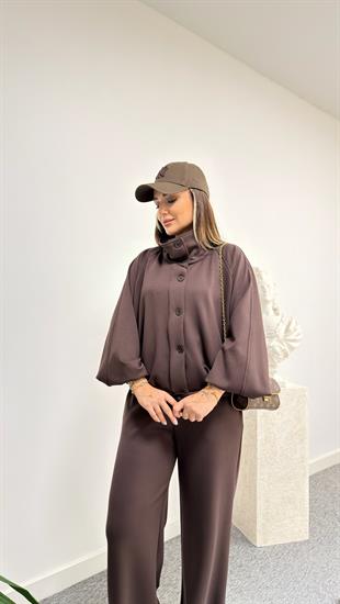 Kahve Sonya Ceket Pantolon Modal Takım