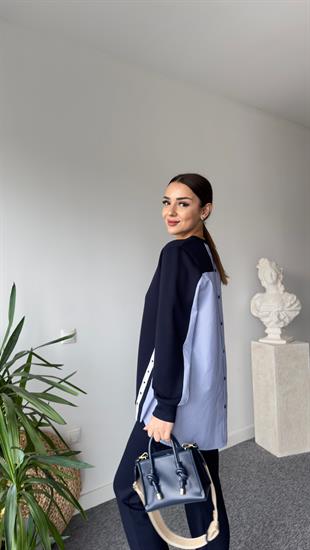 Sırt Poplin Detay Düğmeli Modal Sweat