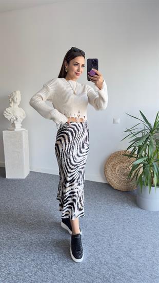 Tok Doku Zebra Desen Saten Etek