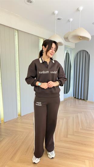 Kahve Gnies Polo Yaka Şardonlu Takım