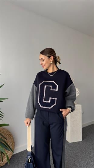 Rica C Nakışlı Lacivert Sweatshirt