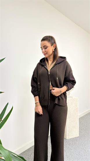 Kahve Nau Modal Garnili Triko Takım