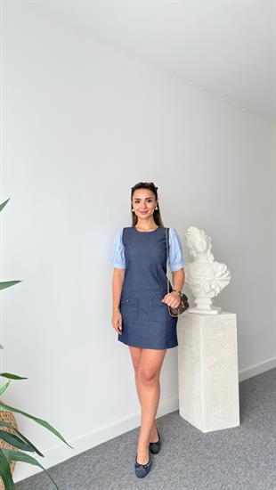 Tian Kollar Poplin Likralı Jean Elbise