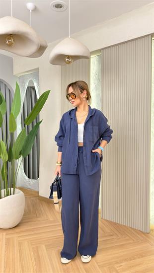 Lacivert Wave Kapüşonlu Takım