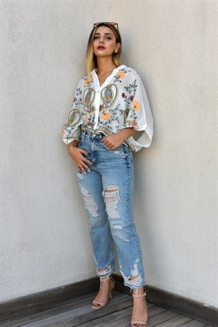 Zara Model Nakışlı Gömlek 