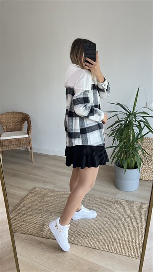 Siyah Ekose Detay Kapüşonlu Sweatshirt