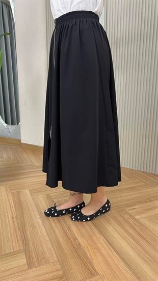 Siyah Quqa Fermuarlı Muadil Etek