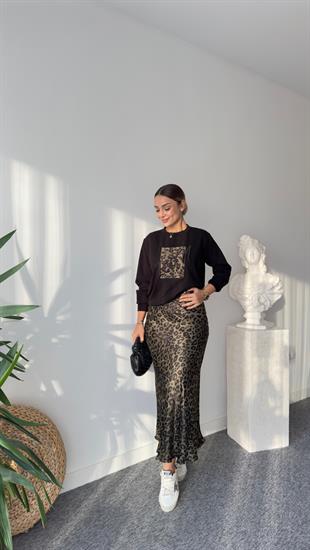 Ricar Yeşil Leopar Desenli Etek Sweat Takım