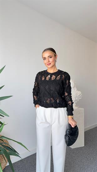 Siyah Lase Örme Edition Sweat 