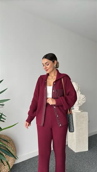 Camilo Paraşüt Garnili Bordo Triko Takım