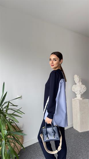 Sırt Poplin Detay Düğmeli Modal Sweat