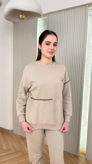Bej Soul Dikiş Detaylı Üç İplik Takım
