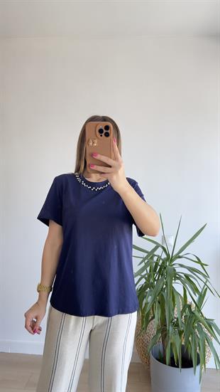 Orj Marka Laci Yakası Taşlı Tshirt