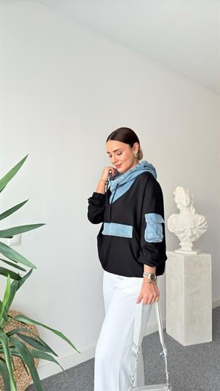Kot Kapüşon Detay Cepli Sweatshirt