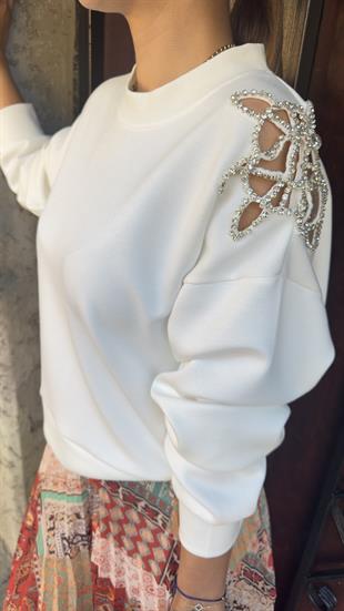 Omuz Detay Orj Model Beyaz Sweat