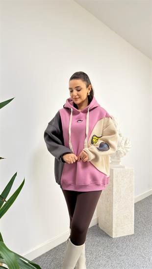 Off Renk Geçişli Kapüşonlu Sweatshirt