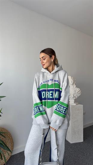 Tomis Baskı Detay Şardonlu Gri Sweatshirt