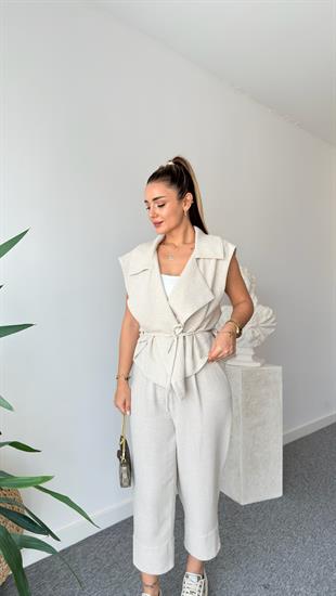 Weren Yelekli Natur Keten Takım