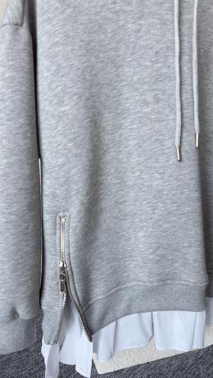 Altı Poplin Detay Yanlar Fermuarlı Gri Sweat