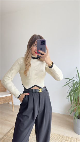 Zigzag Desen Ekru Triko