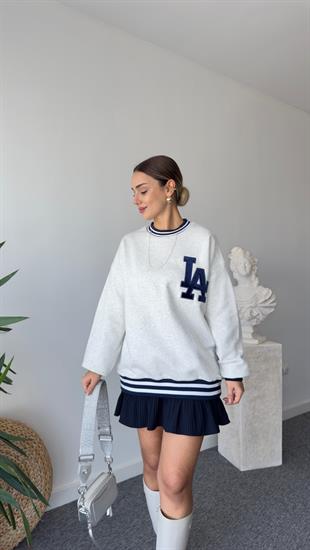 La Nakışlı Gri Sweatshirt