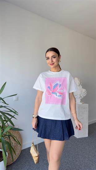 Voir Taş Detay Pembe Baskılı Tshirt