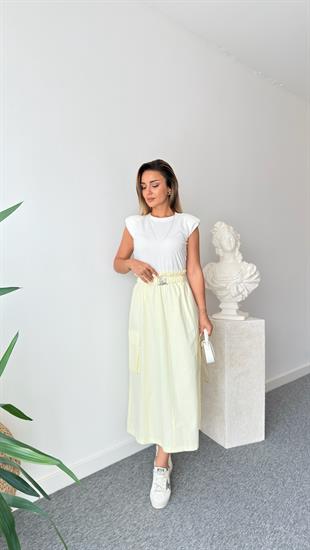 Altı Sarı Poplin Detaylı Elbise