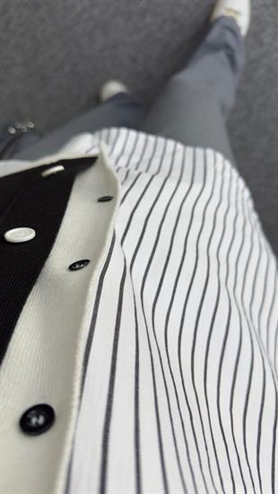 Siyah Triko Detaylı Gömlek