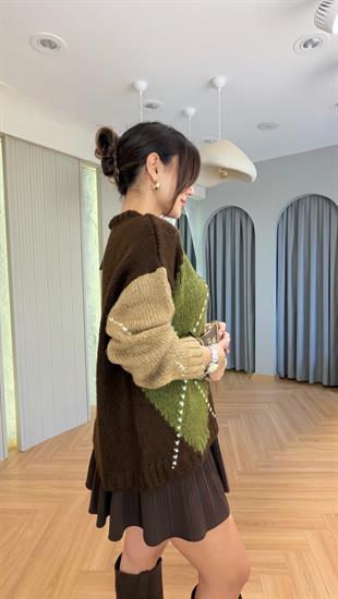 Kahve Marno Zra Model Baklava Desen Kazak