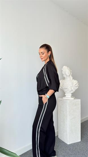 Siyah Oys Model Şerit Detaylı Modal Takım