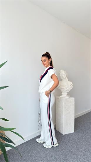 Beyaz Luga Şeritli Premium Modal Takım