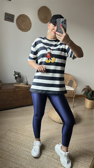 Mickey Baskılı Çizgili Basic