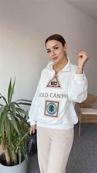 Canyon Yarım Fermuar Baskılı Sweatshirt