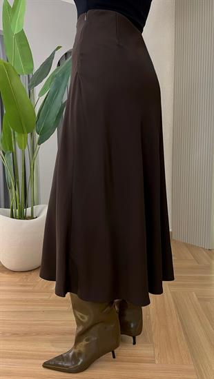 Kahve Moche Asimetrik Saten Etek
