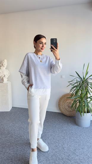 Kollar Gömlek Parçalı Gri Sweat