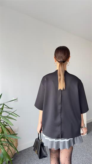 Sırt Fermuarlı Zra Model Vatkalı Siyah Bluz