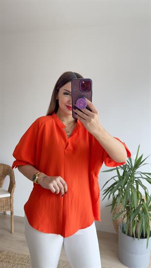 Sırtı Çapraz Detay Turuncu Bluz