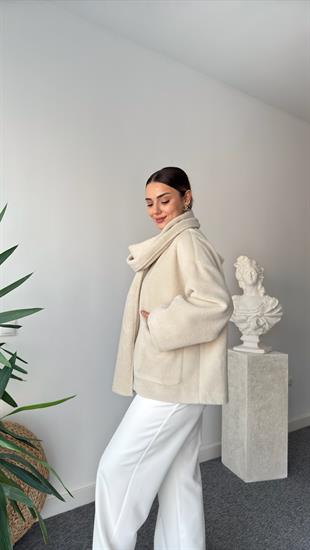 Yuthi Kaşkol Detaylı Astarlı Bej Kaban