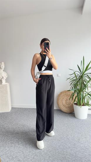 Carla Bel Lastikli Siyah Palazzo Pantolon