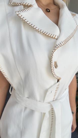 Marka Model Çoban Dikişli Ekru Gabardin Elbise 