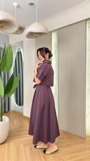Bordo Neun Kapak Detaylı Premium Elbise 
